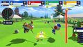 Bowser Jr., Toad, Yoshi, and Luigi teeing off in Speed Golf