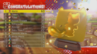 Leaf Cup trophy screen in Mario Kart 8, showing the trophy from the back
