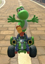 Yoshi performing a trick.