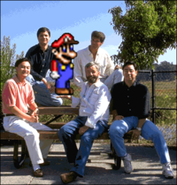 Group shot of some of The Software Toolworks' developers (notably Don Lloyd) in Mario's Time Machine (PC)