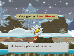 Mario getting the Star Piece behind the right, front wall in the second scene of the Fahr Outpost path in Paper Mario: The Thousand-Year Door.