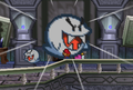 A big Boo appearing on the screen the first time Mario opens a door in Boo's Mansion in the game Paper Mario.