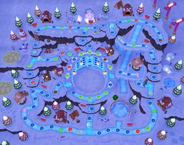 The Snowflake Lake board during the night in Mario Party 6