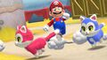 Red and blue kittens running with Mario