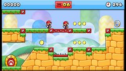 Mini Marios marching in world 1-1 of Tipping Stars