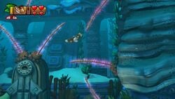 Donkey Kong and Cranky Kong in an area with Sting Tentacles in Current Capers