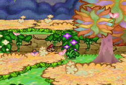 Mario finding first Stinky Herb in Flower Fields of Paper Mario.