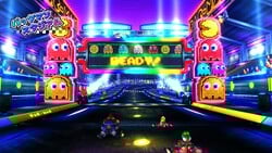 View on the starting line in PAC-MAN Stadium (from the course's flyover introduction)