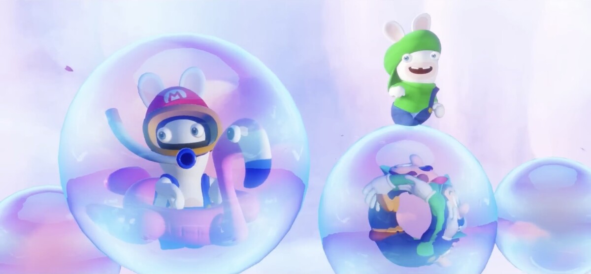 File:MRSOH Luigi Rabbid Luigi & Rabbid Mario in bubbles.jpg - Super ...