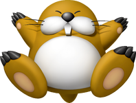 Artwork of Monty Mole from Mario Super Sluggers (also used in Mario Kart Tour, New Super Mario Bros. Wii, and Super Mario Party)