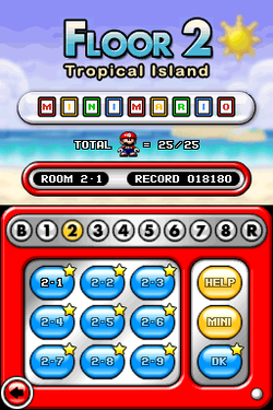 Tropical Island, displayed on the level select menu from Mario vs. Donkey Kong 2: March of the Minis.