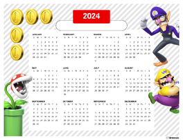 Wario and Waluigi with coins on white striped background