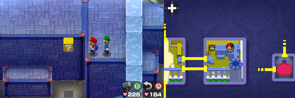 7th block in Peach's Castle of Mario & Luigi: Bowser's Inside Story + Bowser Jr.'s Journey.