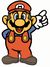 Mario is pointing at something.