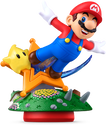 An amiibo figure of Mario using a Launch Star near a Luma