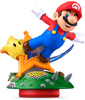An amiibo figure of Mario using a Launch Star near a Luma
