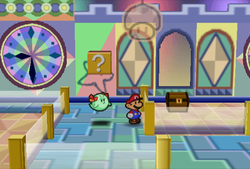 Fifth ? Block and fifth Treasure Chest in Shy Guy's Toy Box of Paper Mario.