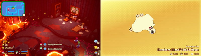 Mario and Luigi near 3 Sprite Bulb Nests on Skorcheen Island of Mario & Luigi: Brothership.