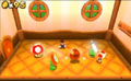 Mario and Toad with several items, in a Toad House.