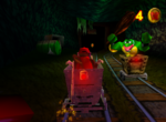 Diddy Kong in a Mine Mine Cart in a Minecart Race in the game Donkey Kong 64
