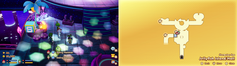 Mario and Luigi near a Sprite Bulb Nest on Jellyfish Island of Mario & Luigi: Brothership.