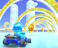 Thumbnail of the Metal Mario Cup challenge from the 2021 Holiday Tour; a Ring Race challenge set on SNES Vanilla Lake 2