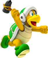 Artwork of Hammer Bro in Mario Party 8 (also used in Mario Super Sluggers, New Super Mario Bros. Wii, Super Mario 3D Land,[1] Super Mario Party and Mario Kart Tour)