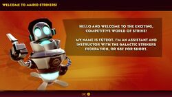 Fútbot introducing itself in Mario Strikers: Battle League