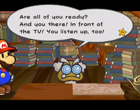 Professor Frankly breaking the fourth wall in Paper Mario: The Thousand-Year Door