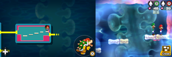 Fifteenth block in Pump Works of Mario & Luigi: Bowser's Inside Story + Bowser Jr.'s Journey.