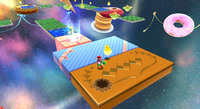 Mario and Yoshi in the Flipswitch Panel area in the Sweet Mystery Galaxy.