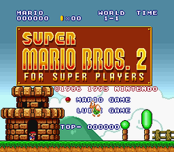 The Super Mario All-Stars version of the Super Mario Bros.: The Lost Levels Japanese title screen