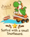 "Surfed with a small Snurfboard." discovery from Snurfboard Habitat in Yoshi and the Mysterious Book