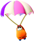 A pilot-themed Fat Guy using a parachute