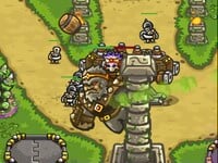 Quincon throwing explosive barrels in Kingdom Rush Frontiers, referencing how Donkey Kong did so in the original Donkey Kong arcade game.