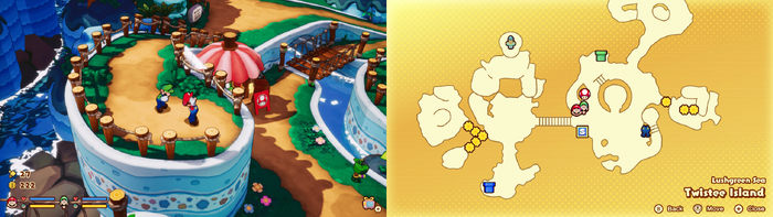 Second hidden block in Twistee Island from Mario & Luigi: Brothership.