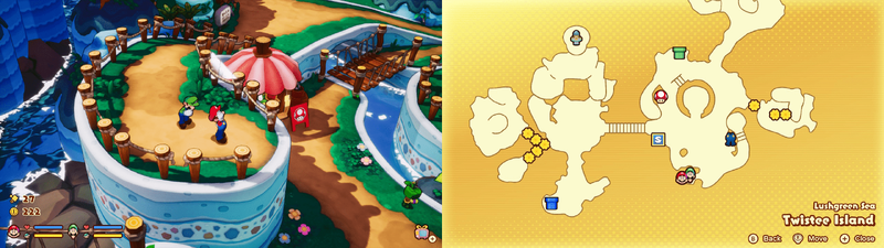 Second hidden block in Twistee Island from Mario & Luigi: Brothership.