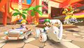 Bowser driving in the White Snow Skimmer on Wii Coconut Mall