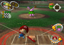 Baby Mario gets four balls in Mario Superstar Baseball