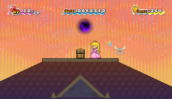 First treasure chest in Merlee's Mansion of Chapter 2-2 of Super Paper Mario.