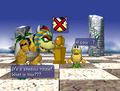 A Koopa Troopa guesses the Bowser Sphinx's riddle incorrectly.