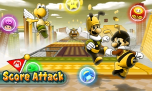 Screenshot of the Score Attack screen, from Puzzle & Dragons: Super Mario Bros. Edition.