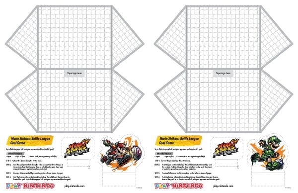 Printable sheets for a papercraft Mario Strikers: Battle League activity
