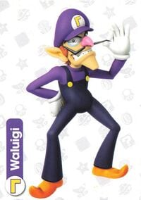 Waluigi character card from the Super Mario Trading Card Collection