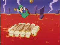 Luigi landing on a Skull Raft.