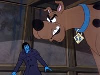 Scooby scaring Elias Kingston from the show "Scooby Doo, Where Are you!"