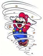 Artwork of Mario trapped in a tornado from Super Mario Bros. 3.