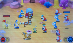 A screenshot of the Minion Quest: The Search for Bowser level, "A Muster of Masks".