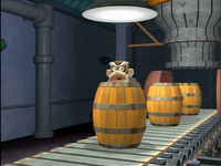 Cranky Kong in a barrel
