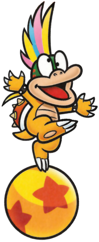 Artwork of Lemmy Koopa from a Nintendo coloring book. The coloring book was included in the July 2015 edition of Japan's TV Video Game Magazine to commemorate the 30th anniversary of Super Mario Bros.